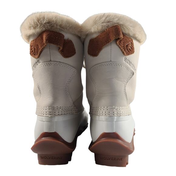 Wolverine  Torrent Ivory Leather Rubber Waterproof Faux Fur Lined Mid Boots 7 M - Picture 3 of 6